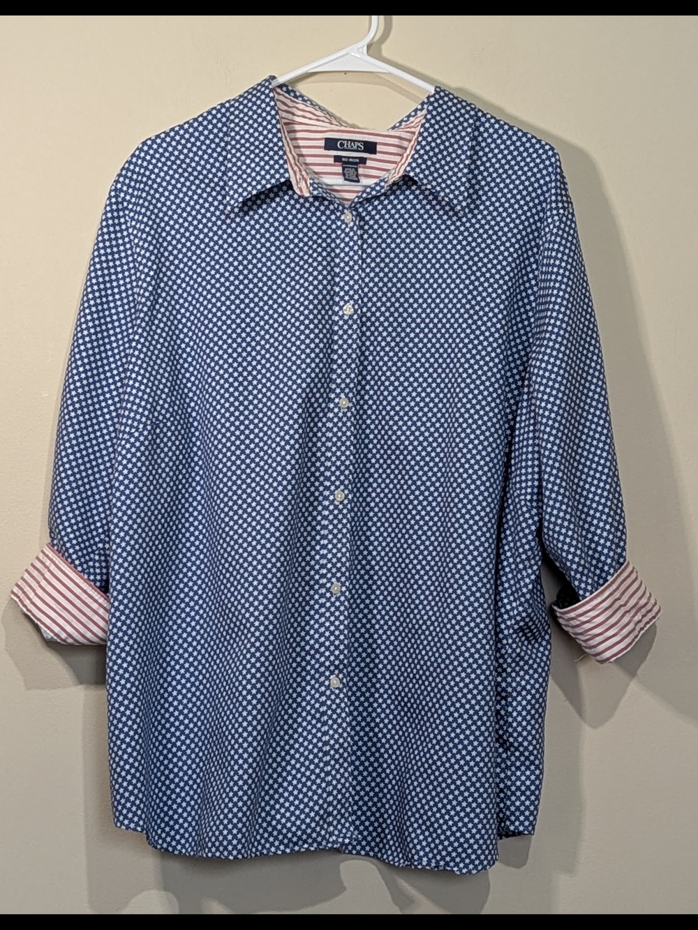 Chaps Women’s 3X Button Down Shirt Patriotic Stars Stripes No Iron USA